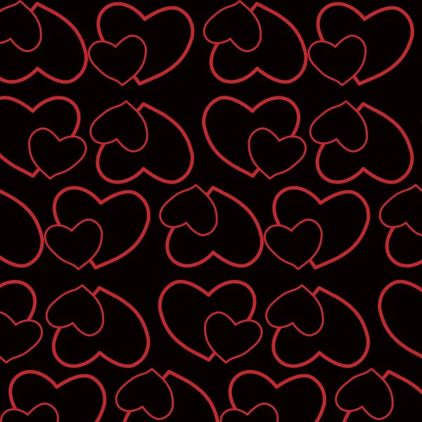 Nahtloses Muster Valentinstag Schwarze Hintergrunddekoration Mit Roten Herzen Verpackungspapier Design — Stockvektor