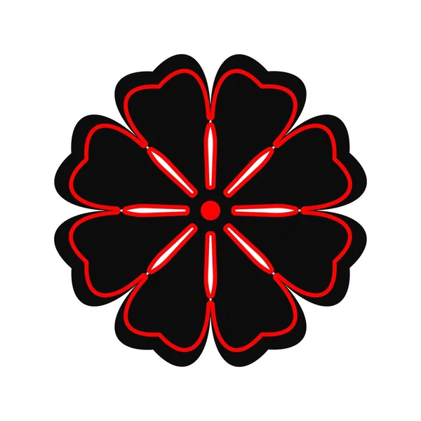 Fleur Rouge Noire Sur Fond Blanc Ornement Rond Élément Floral — Image vectorielle