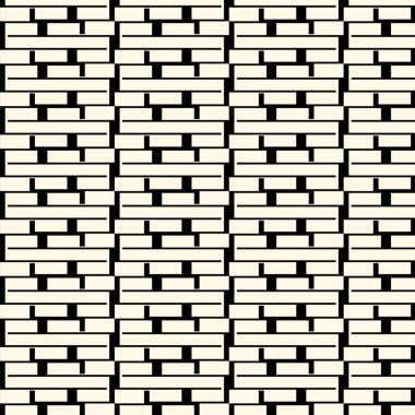 Kumaş, arkaplan, yüzey tasarımı, ambalaj tuğlaları desen çizimi için siyah ve beyaz renklerde kusursuz soyut geometrik desen