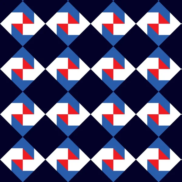 カラフルな形状を持つシームレスな抽象パターン生地 表面デザイン パッケージの幾何学的なレトロテンプレートベクトルイラスト — ストックベクタ