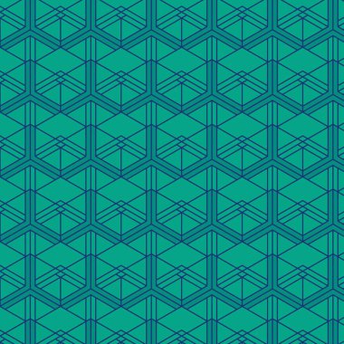 Kumaş, arkaplan, yüzey tasarımı, ambalaj vektörü çizimi için yeşil renkli kusursuz soyut geometrik desen