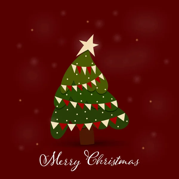 メリークリスマス クリスマスのグリーティングカード 赤の背景に緑の松の木冬の休日の伝統的なお祝いのシンボルベクトルイラスト — ストックベクタ