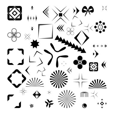 45 geometrik şekilli bir set. Tasarım görevleri için soyut grafik öğeler. Koleksiyon trend vektör şekilleri