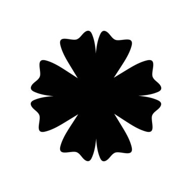 Yonca silueti. Dört yapraklı yonca simgesi. İyi şans tılsımı. Aziz Patrick günün kutlu olsun. Siyah simge beyaz arkaplanda izole edildi. Vektör illüstrasyonu