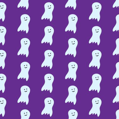 Canavarlarla kusursuz bir düzen. Ürkütücü tekrar eden duvar kâğıdı. Arka planda izole edilmiş hayaletler. Hediye paketi, kumaş tasarımı. Vektör