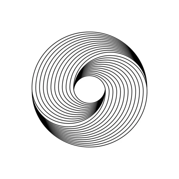 Çizgileri olan küresel grafik. Tek renkli grafik tasarımı. Soyut arkaplan. Dönme yanılsaması. 3B logo Siyah çizgiler simgesi Vektör