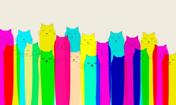 Silhuetter Färg Katter Vit Bakgrund Riso Tryck Med Katter Risograph — Stock vektor