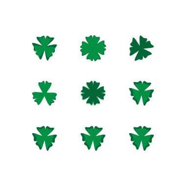 Üç ve dört yapraklı yonca ikonu beyaz arka planda izole edilmiş yeşil yonca ağacı Aziz Patrick günü çiçek dekorasyonu unsurları iyi şanslar vektör koleksiyonu