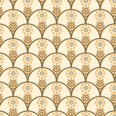 Çiçeklerle kusursuz desen. Geleneksel Art deco hayran modeli soyut çiçek arkaplanı. Kağıt vektör illüstrasyonunu saran kumaş web sayfası yüzey dokuları için grafik tasarım baskısı