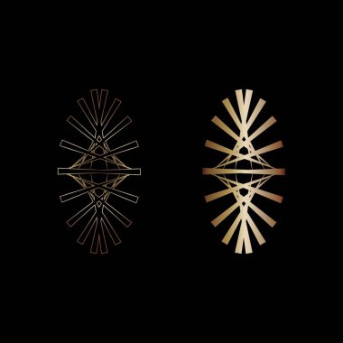 Dekorasyon için siyah arkaplan üzerine dekoratif altın unsurlar. Logo Vektörü illüstrasyonu