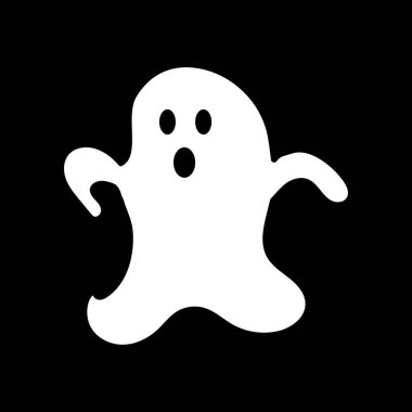Siyah arka planda beyaz hayalet korkunç bir sonbahar tatili Cadılar Bayramı korkunç ruhu tatlı, ürkütücü, mutlu ve komik yüz posterli hayalet ikonu