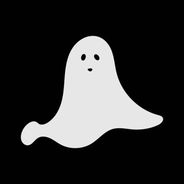 Siyah arka planda beyaz hayalet korkunç bir sonbahar tatili Cadılar Bayramı korkunç ruhu tatlı, ürkütücü, mutlu ve komik yüz posterli hayalet ikonu