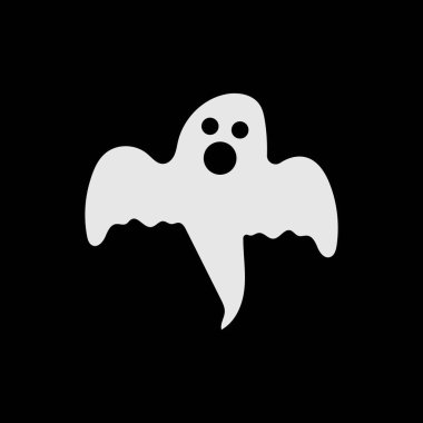 Siyah arka planda beyaz hayalet korkunç bir sonbahar tatili Cadılar Bayramı korkunç ruhu tatlı, ürkütücü, mutlu ve komik yüz posterli hayalet ikonu