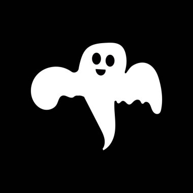 Siyah arka planda beyaz hayalet korkunç bir sonbahar tatili Cadılar Bayramı korkunç ruhu tatlı, ürkütücü, mutlu ve komik yüz posterli hayalet ikonu