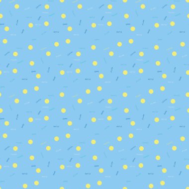 Tenis topu ve tenis raketi ile kusursuz tenis şablonu ve kumaş arka plan tasarım ambalaj kağıdı duvar kağıdı vektör çizimi için mavi arkaplan şablonu