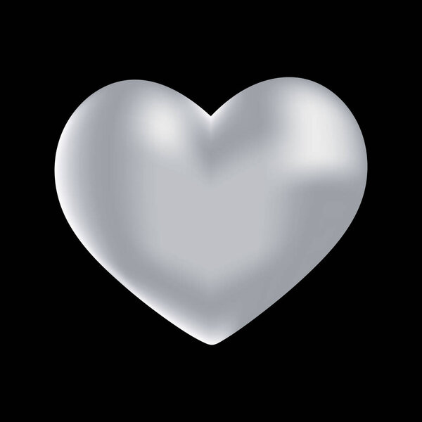 серебристое сердце на черном фоне романтическая икона любовь символ векторной иллюстрации