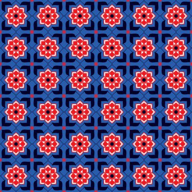 Geometrik çiçeklerle kusursuz çiçek arkaplan deseni kumaş desenli baskılar için blok grafik tasarımı duvar kâğıdı arkaplan vektörü