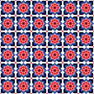 Geometrik çiçeklerle kusursuz çiçek arkaplan deseni kumaş desenli baskılar için blok grafik tasarımı duvar kâğıdı arkaplan vektörü