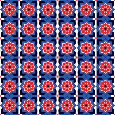 Geometrik çiçeklerle kusursuz desen kumaş yüzey tasarım vektör çizimi için soyut arkaplan çizimi