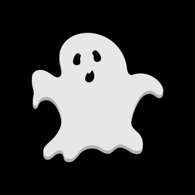 Siyah arka planda duyguları olan sevimli beyaz canavar. Sonbahar bayramı Cadılar Bayramı Cadılar Bayramı 'nda hayalet posterleri ya da afiş vektör çizimleri.