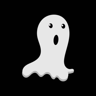 Siyah arka planda duyguları olan sevimli beyaz canavar. Sonbahar bayramı Cadılar Bayramı Cadılar Bayramı 'nda hayalet posterleri ya da afiş vektör çizimleri.