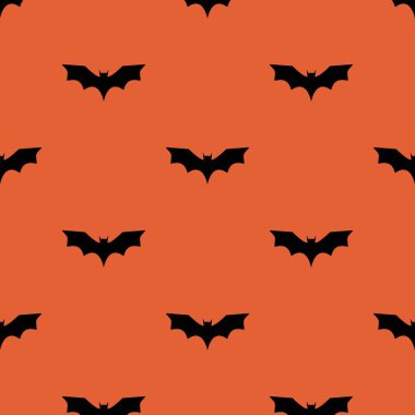 Cadılar Bayramı desensiz yarasalar ve turuncu arka planda beyaz benekli benekler ürkütücü ruhlu sonbahar tatili temsilcisi çizimleri