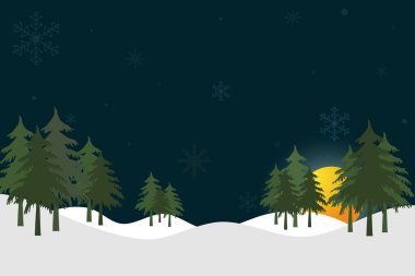 Kış arkaplanı - Noel ağaçları, kar taneleri, dağlar, orman. Yeni yıl. Noel