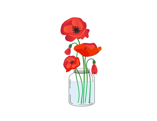 Bouquet Coquelicots Dans Vase Banque Intérieur Icône Vectorielle — Image vectorielle