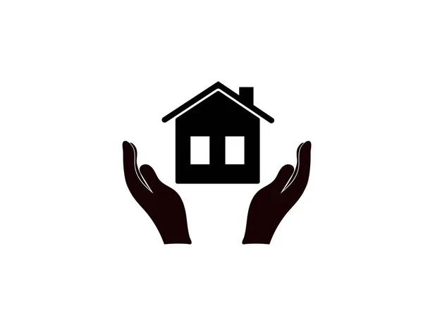 Versicherungsikone Hände Und Haus Isoliert Auf Weißem Hintergrund — Stockvektor