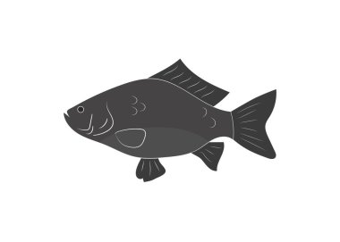 Flat black fish (crucian carp,  perch) icon. Vector image