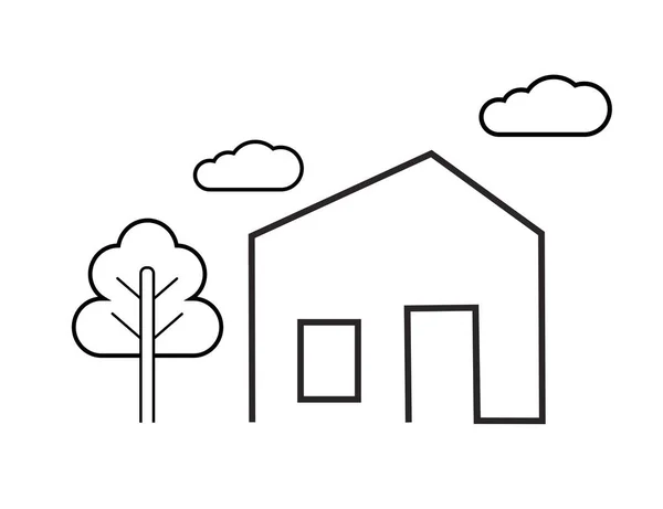 家や木のフラットベクトルアイコン 事業及び建物 — ストックベクタ
