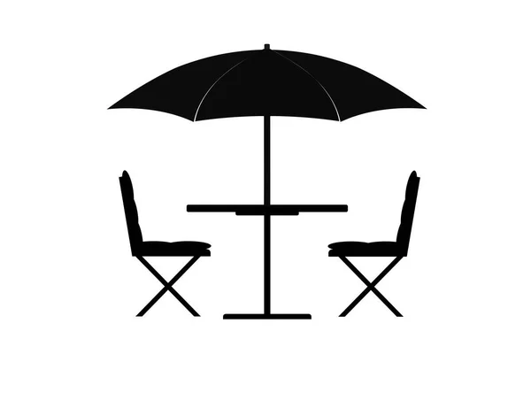 Düz Vektör Simgesi Sokak Kafesi Masa Sandalyeler Şemsiye Yiyecek Içecek — Stok Vektör