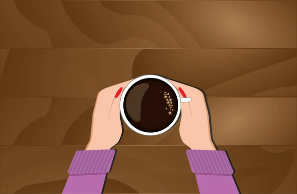 Les Mains Des Femmes Tiennent Une Tasse Café Noir Chaud — Image vectorielle