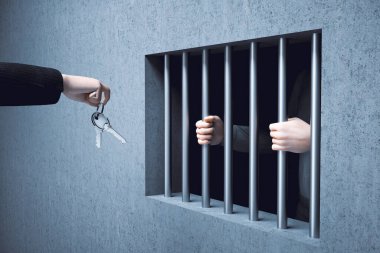 Adam mahkuma anahtar veriyor. Bu 3 boyutlu bir çizim.