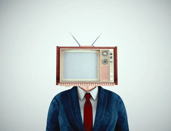 Kafası Televizyon Yerine Televizyon Propaganda Konsepti Olan Bir Adamı Boyutlu — Stok fotoğraf