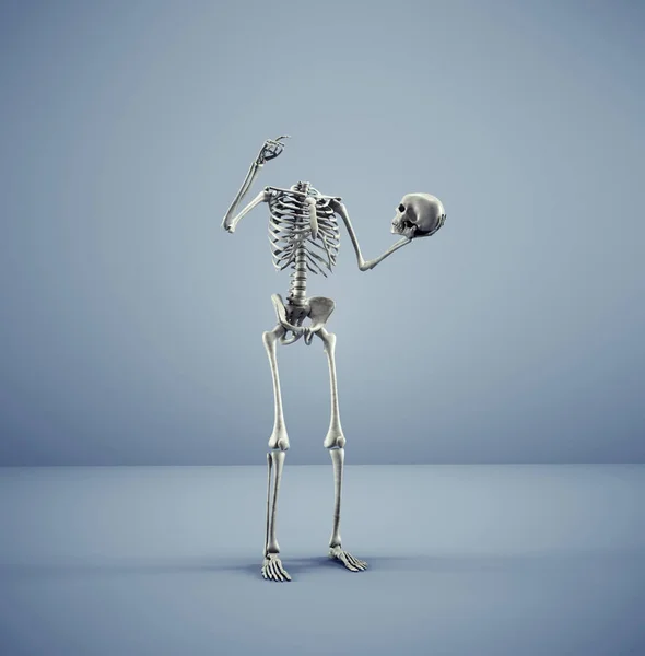 Skeleton Holds His Own Head Self Awareness Concept Render Illustration — Stock Photo, Image