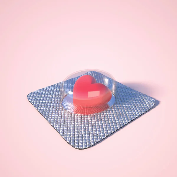 Heart like as a pill. Valentine\'s day. This is a 3d render illustration