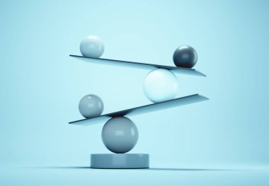 Geometrik elementler dengede. İmkansız denge. Bu 3 boyutlu bir çizim.