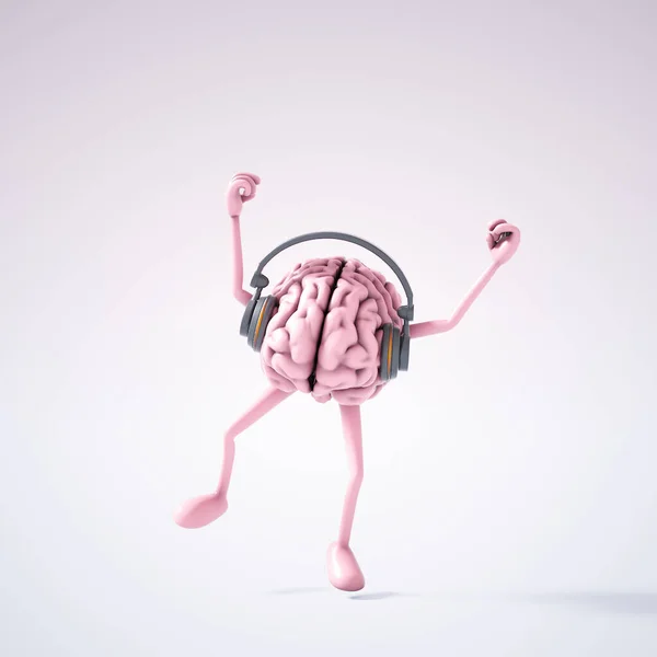 Mózg Słuchawkami Koncepcja Muzyki Umysłu Jest Ilustracja Renderowania — Zdjęcie stockowe