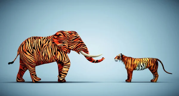Слон Тигровою Шкірою Обличчям Тигра Будь Іншим Змініть Думку Ілюстрація — стокове фото