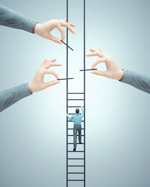 Man climbs a ladder. Financial support and helping hand concept. This is a 3d render illustration