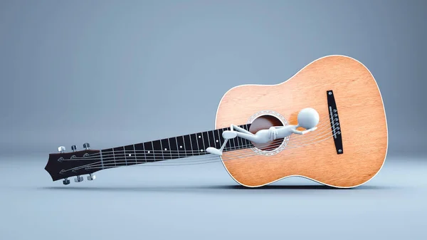 Gitar Çalan Boyutlu Bir Adam Müziğin Sessizliği Boyutlu Bir Çizim — Stok fotoğraf