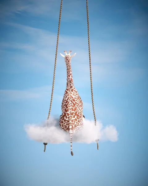 Giraff Sitter Gunga Frihet Och Lycka Detta Render Illustration — Stockfoto