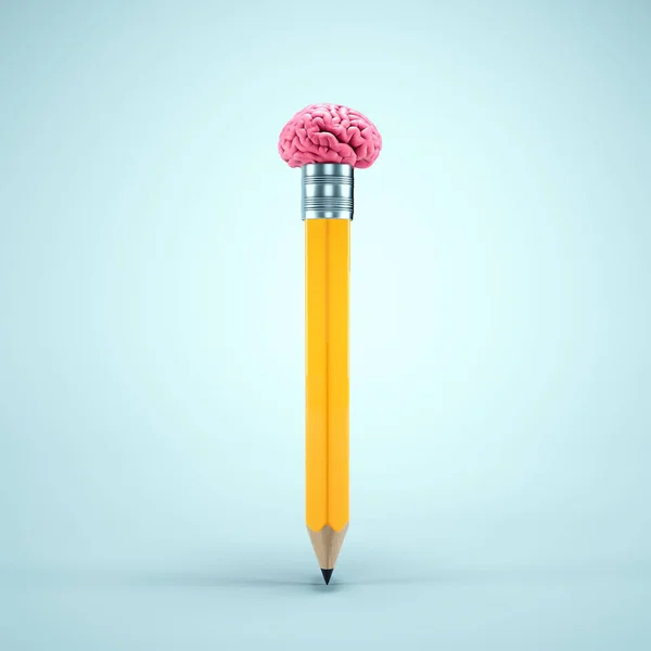 Ołówek Mózgiem Zamiast Gumy Inteligencja Kreatywność Procesie Twórczym Jest Ilustracja — Zdjęcie stockowe