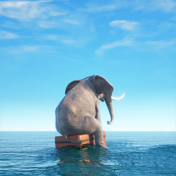 Elefante Bagaglio Nell Oceano Naufragio Questa Illustrazione Rendering — Foto Stock