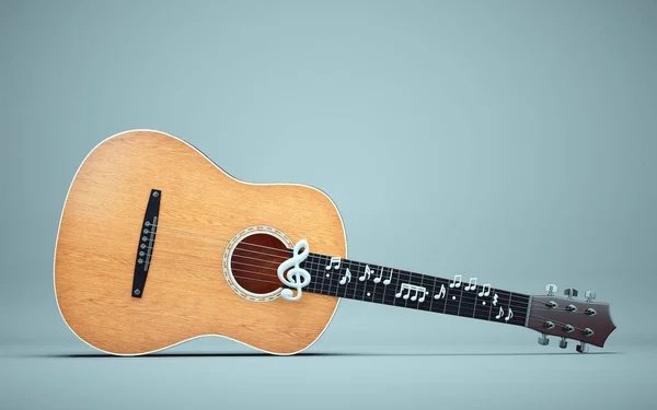 Gitar Müzik Notaları Canlı Müzik Konsepti Boyutlu Bir Çizim — Stok fotoğraf