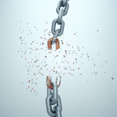 Zincir kırılmış. Özgürlük kavramı. Bu 3 boyutlu bir çizim.