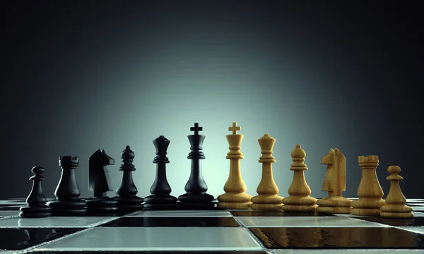 Chess pieces ready to play. This is a 3d render illustration .