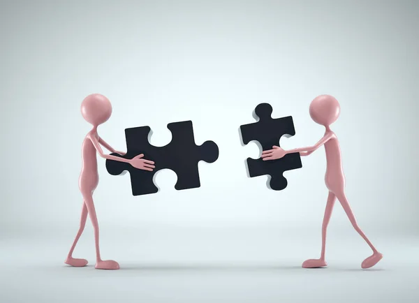 Two man with puzzle pieces. Concept of teamwork. This is a 3d render illustration