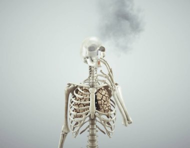 Sigaralı insan iskeleti. Bu 3 boyutlu bir çizim..